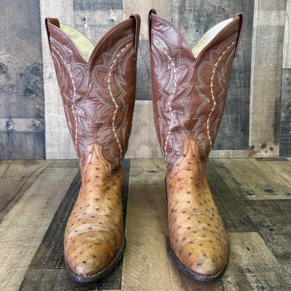 Dan Post Vintage Full Quill Ostrich Western Cowboy Boots Mens 9.5 D - Picture 6 of 12